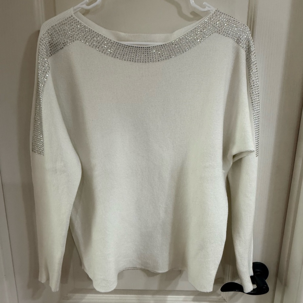 Milano White Top with Silver and Pink Embellishments